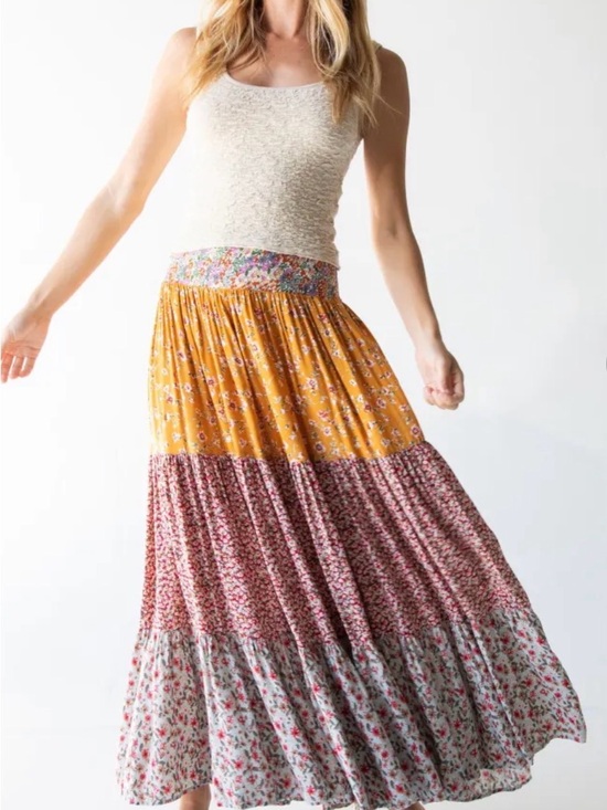 NATURAL LIFE Dresses & Skirts - Natural Life Hannah Convertible Tiered Floral Maxi Skirt - Mixed Golden Floral